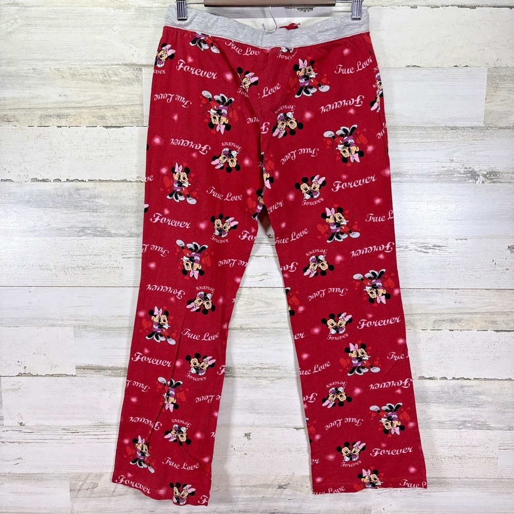 Disney Womens Red 100% Cotton Mickey Minnie True Love Pajama Lounge Pants Size M - Picture 2 of 6